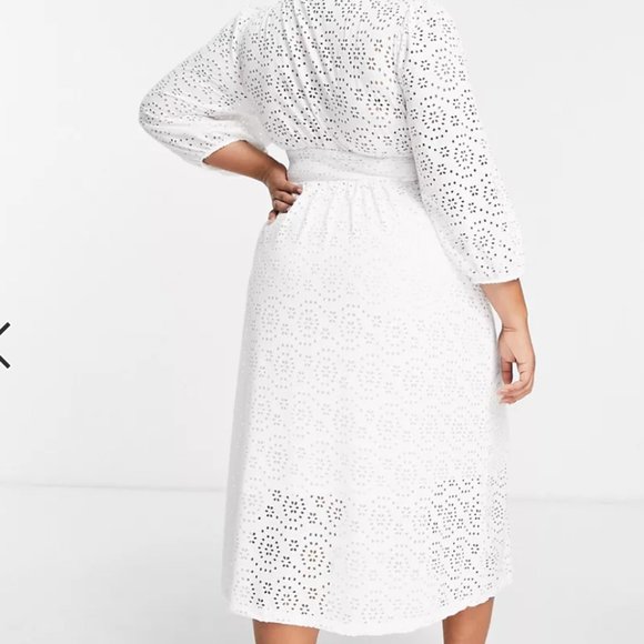 NWT Asos River Island Plus broderie midi smock dress in white - Picture 3 of 3